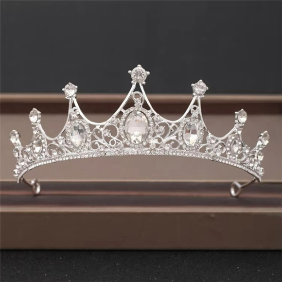Unbranded Accessories - White Crystal Rhinestones Pageant Silver Crown / Tiara - NWT